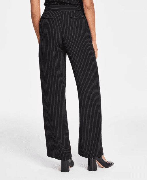 Dkny Women's High-Rise Wide-Leg Pinstripe Pants - Black/white - Image 3