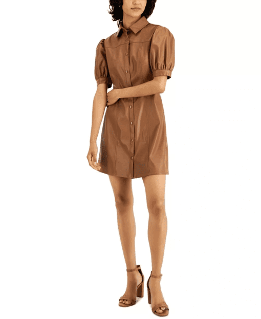 Kit &  Sky Womens Juniors Faux Leather Puff Sleeves Shirtdress S - Image 2