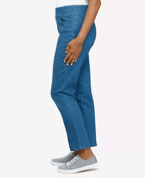 Alfred Dunner Petite Mid-Rise Pull on Straight Leg Denim Pants, Med Denim 12P - Image 4