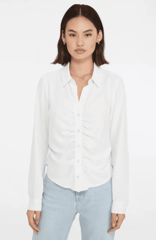 Sanctuary Ruched Boyfriend Button-up Shirt in White XXL - Image 2