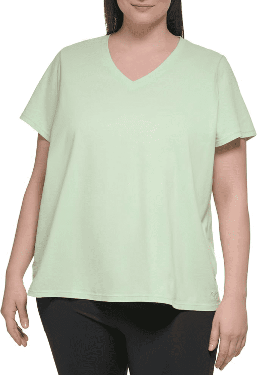 CALVIN KLEIN PERFORMANCE Womens Green Short Sleeve V Neck T-Shirt Plus 1X - Image 3