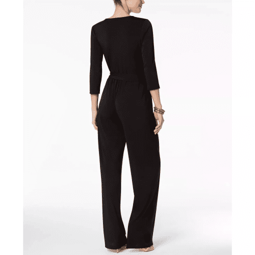 Ny Collection Petite 3/4 Sleeve Belted Wide Leg Jumpsuit - Black PXL - Image 2