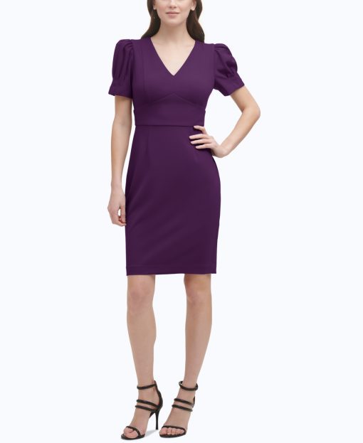 Women's Crepe Puff Sleeves Sheath Dress 4