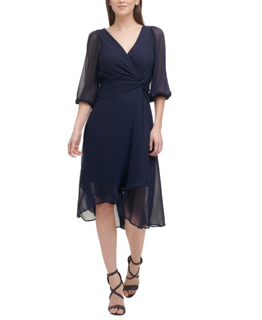 DKNY Twisted-Waist Chiffon Dress Midnight 6