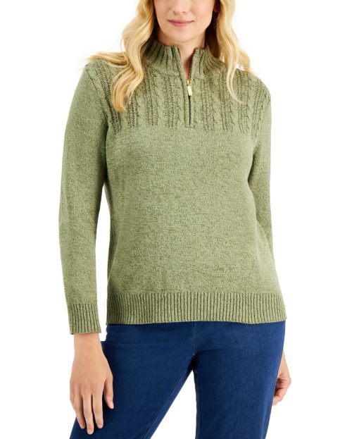 Karen Scott Green Quarter-Zip Sweater - XXL - Women's Pullover