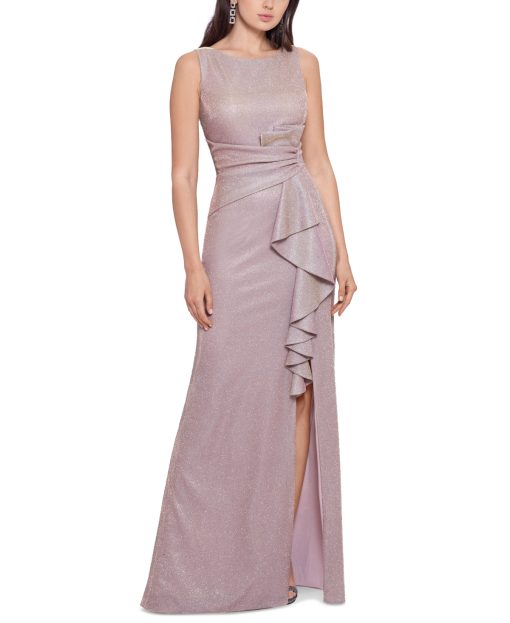 Betsy Adam Pink Glitter Ruffle Gown Size 6 - Evening Dress