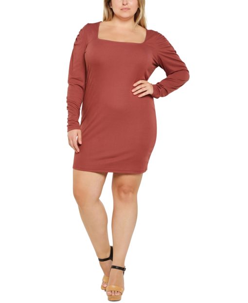 City Chic Rust Square Neck Bodycon Dress - Plus Size