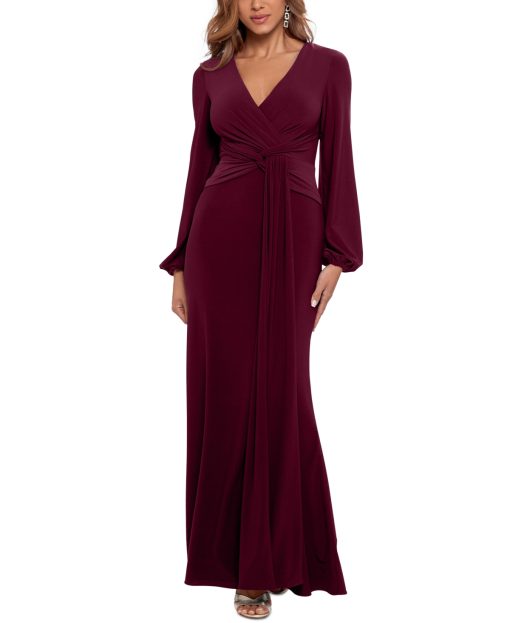 Betsy Adam Draped V-Neck Gown Bordeaux 8