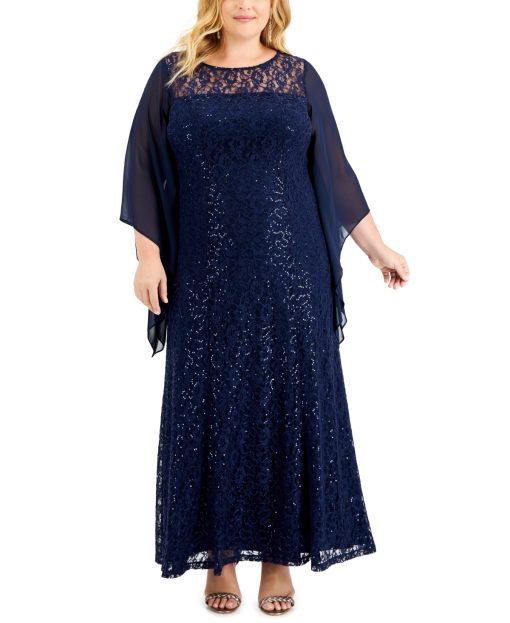 SL Fashions Plus Size Sequin Gown Navy 18W