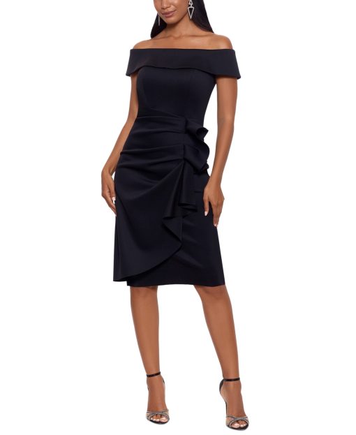 XSCAPE Off-The-Shoulder Ruched Bodyco Black 12