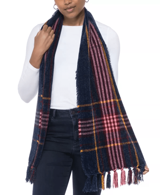 Charter Club Women's Patterned Wrap Scarf, Navy Blue Multi Plaid, One Size - Image 2