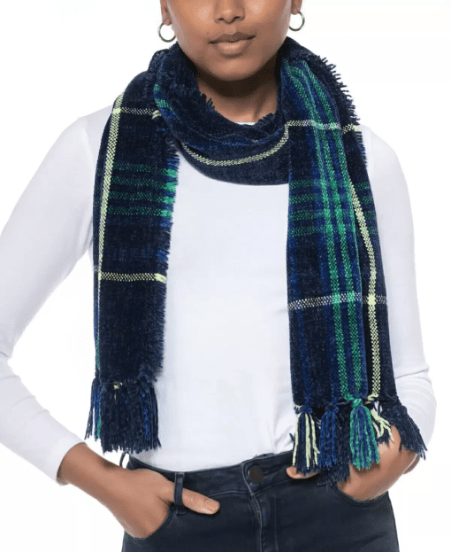 Charter Club Women's Patterned Wrap Scarf, Blue Multi Plaid, One Size - Image 2