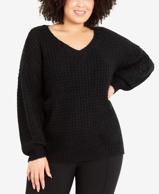 Evans JUMPER WAFFLE V NECK - Black - 14