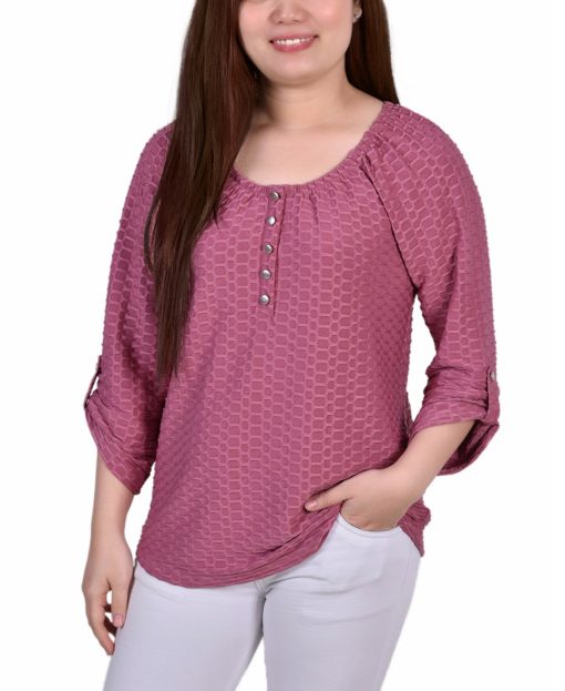 Notations Womens Petites Honeycomb Daytime Blouse PL