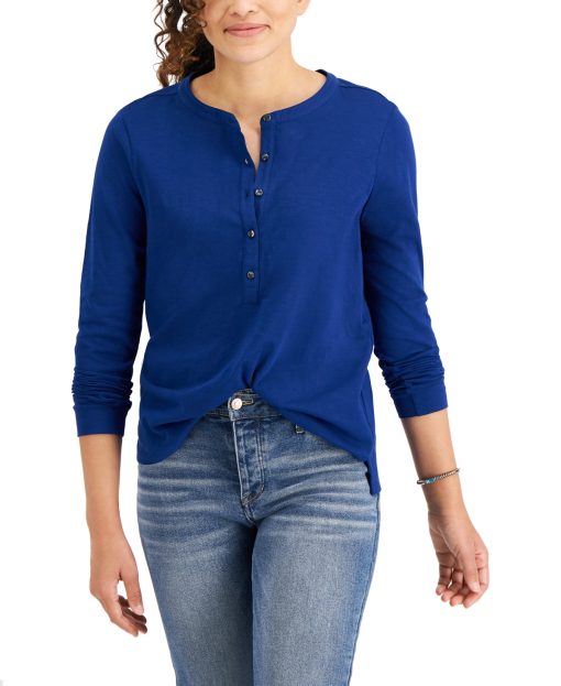 Style & Co Buttoned Solid Knit Top, Created for Macy's PS