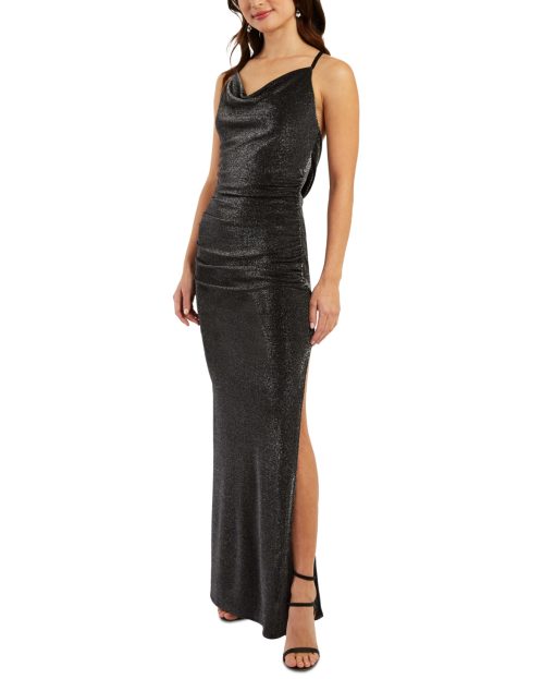 BCX Black Metallic Cowl Neck Maxi Dress - Size XL - Prom Dress