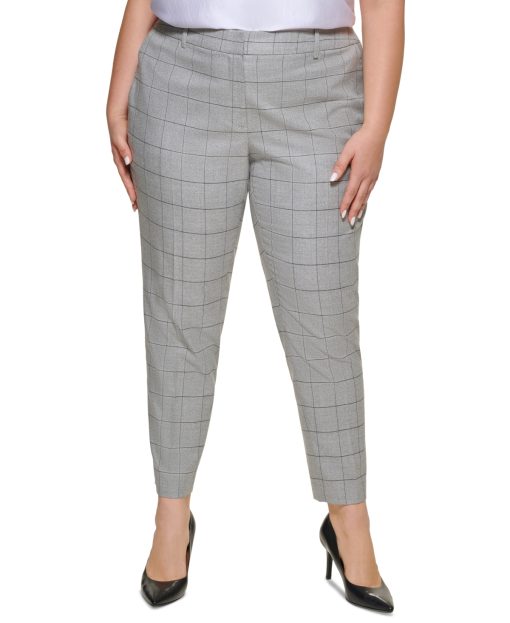 Calvin Klein Plus Size Windowpane Slim-Leg Ankle Pants 20W