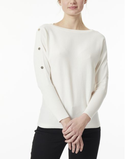 JONES NEW YORK Cream Button Sleeve Sweater - Medium - Women's Knitwear