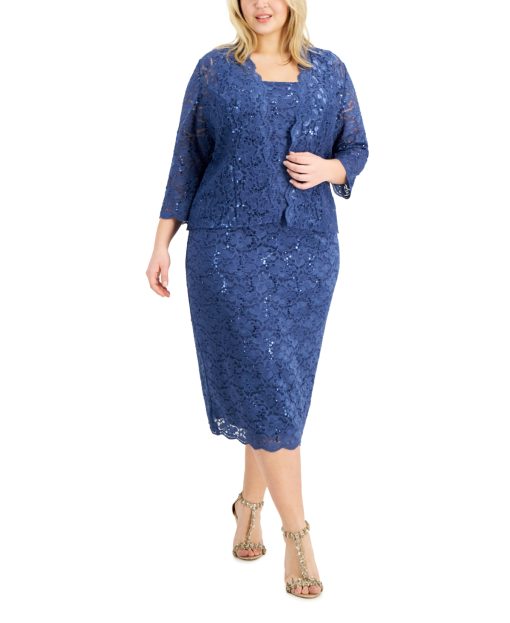 SL Fashions Plus Blue Lace Dress Jacket Set - Mother of Bride 18W