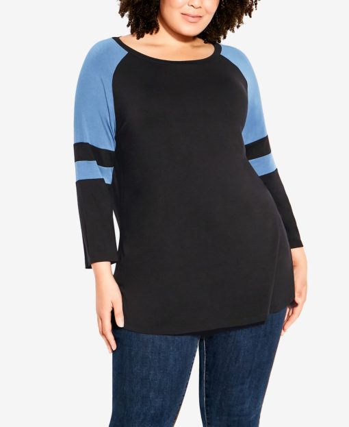 Avenue Plus Size Splice Sleeve Top - Steel Black 18