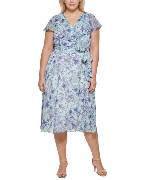 Tommy Hilfiger Plus Size Floral Chiffon Fit Glacier Ml 18W