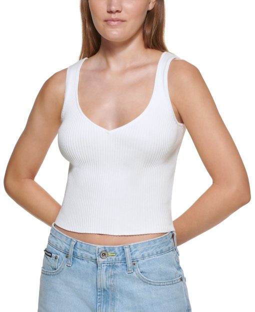 DKNY Women's Cropped Tank Top in White Size XL Cotton/Nylon