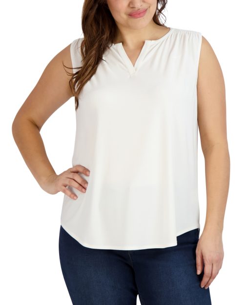 Jones New York Plus Size Smocked Split-Neck Top 3X