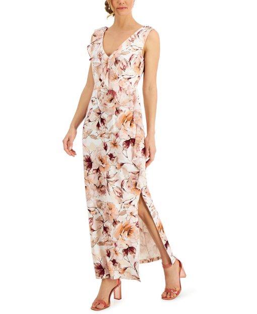 Connected Ruffled Floral-Print Maxi Dres Cameo Floral 10