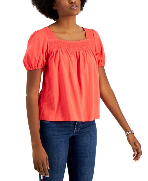 Tommy Hilfiger Coral Smocked Top XS - Women's Blouse