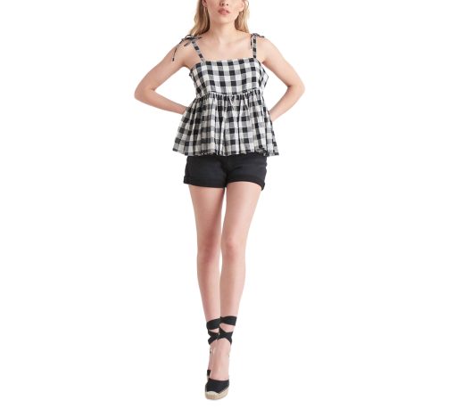 Black Tape Gingham Peplum Tank Large Black Gingham S