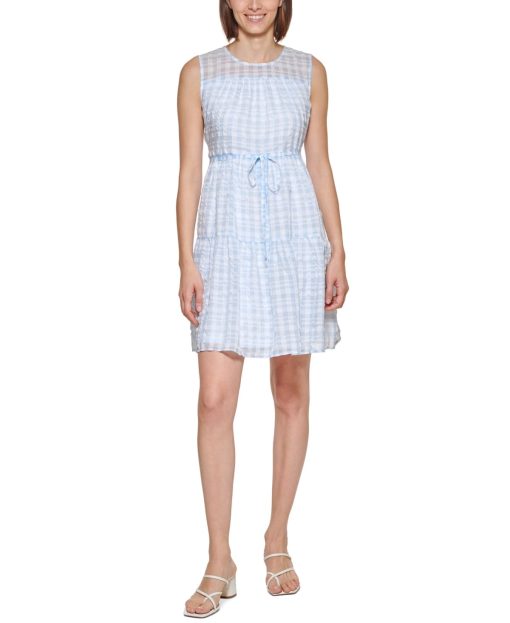 Calvin Klein Blue Plaid Sleeveless Dress - Size 16 - Summer Dress