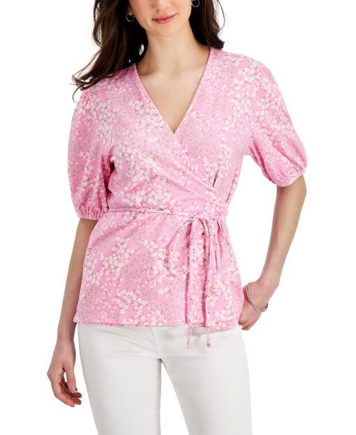 Charter Club Pink Floral Wrap Top - Size M - Women's Blouse