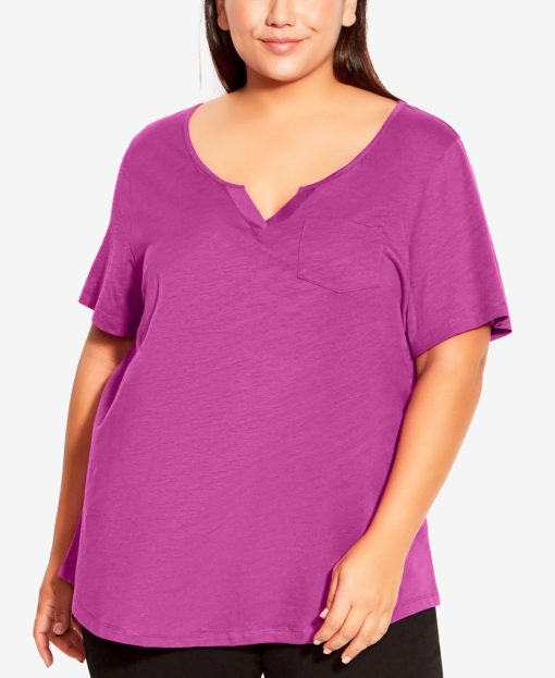 Avenue Plus Size Split Neck Top Clover 22W24W