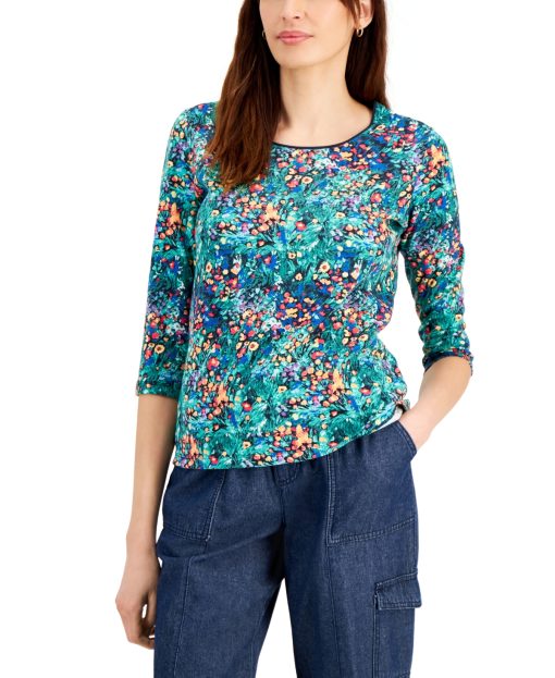 Karen Scott Petite Floral 3/4-Sleeve Top,  M