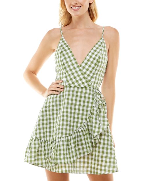 Speechless Juniors Gingham Cotton Faux-W Green White XS