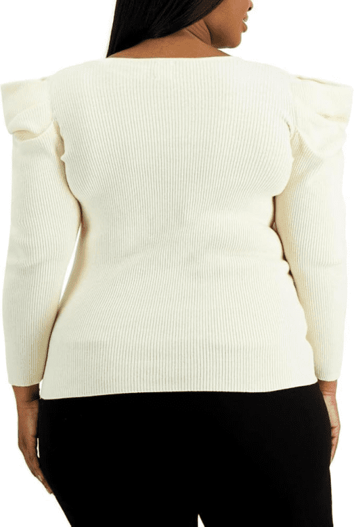 Anne Klein Womens Plus Knit Puff Sleeve V-Neck Sweater 2X - Image 2