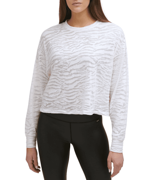 Dkny Sport Womens Beige Stretch Animal Print Long Sleeve Crew Neck T-Shirt S - Image 2