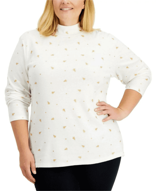 Karen Scott Plus Ivory Tree Print Turtleneck Top - Plus Size 2X - Women's Shirts - Image 2