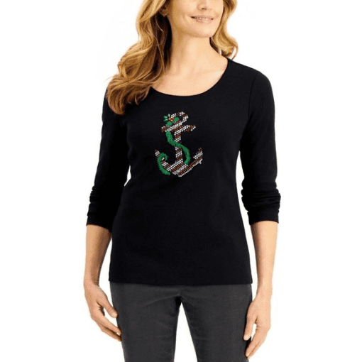 Karen Scott Holiday Sparkle Top, L - Image 2