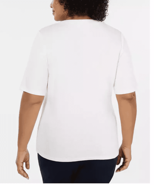 Karen Scott Plus Size Cotton V-Neck Top, 2X - Image 2