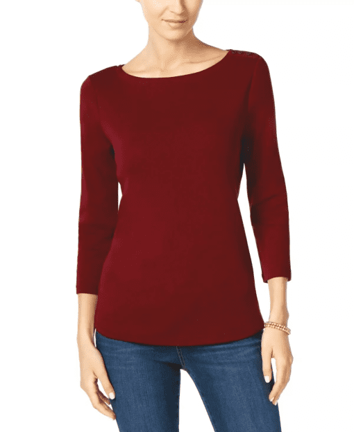 Charter Club Women S Pima Cotton Boat Neck Button Shoulder Top Red Size XX-Large - Image 2