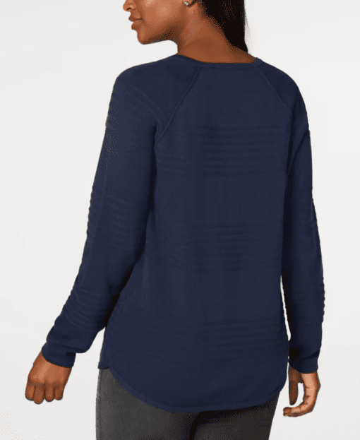 Karen Scott Curved Hem Textured Pullover Sweater Navy Size XXL - Image 3