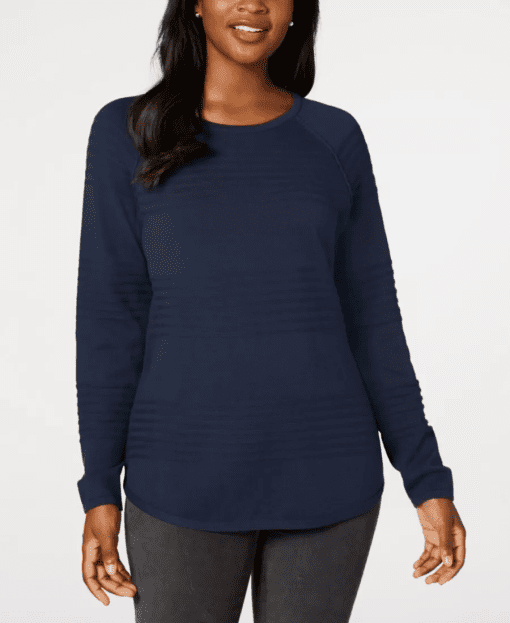 Karen Scott Curved Hem Textured Pullover Sweater Navy Size XXL - Image 2