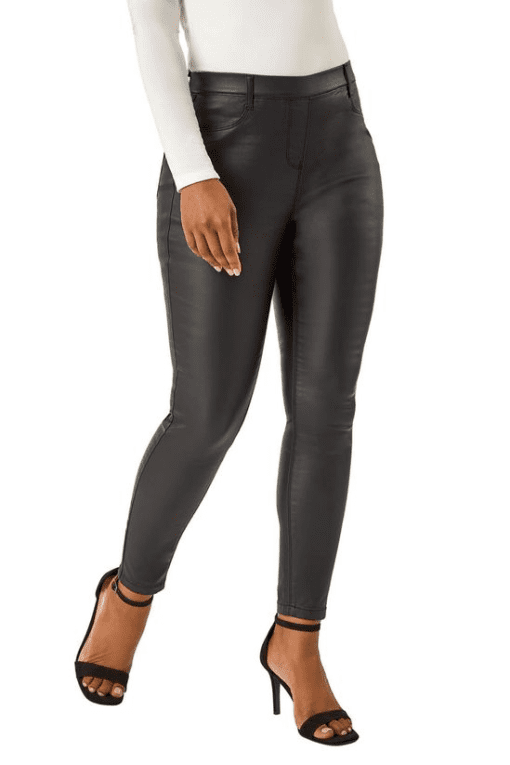 Seven7 Women's Casual Pants CAVIAR - Black Caviar Faux Leather Leggings 3X - Image 2