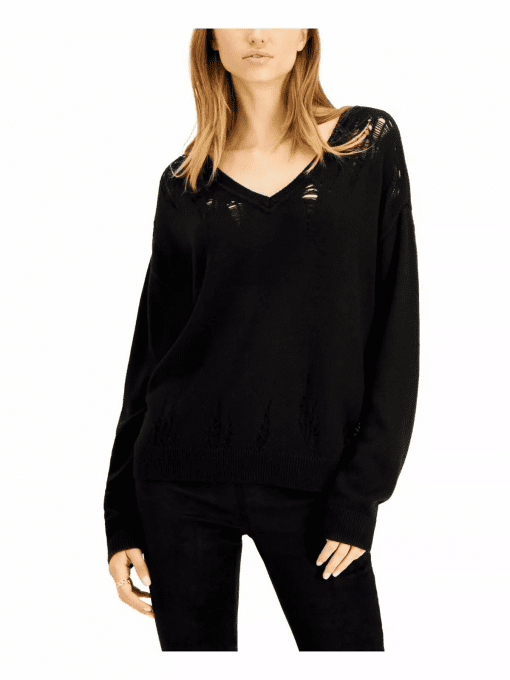 BAR III Womens Black Long Sleeve V Neck Sweater L - Image 2