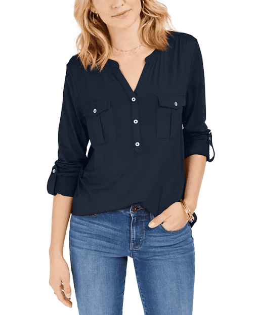 Chico's Navy Blue Henley Blouse - Women's Size S - Tops - Image 2