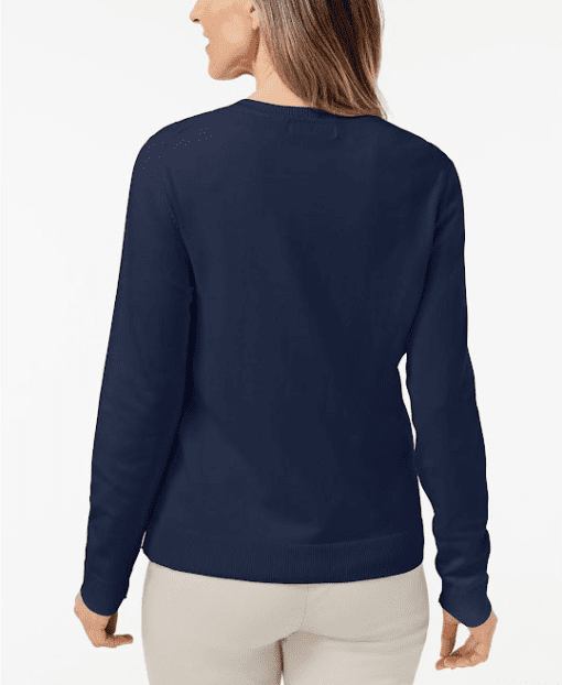 Karen Scott Crew-Neck Cardigan,  Intrepid Blue X-SMALL - Image 3