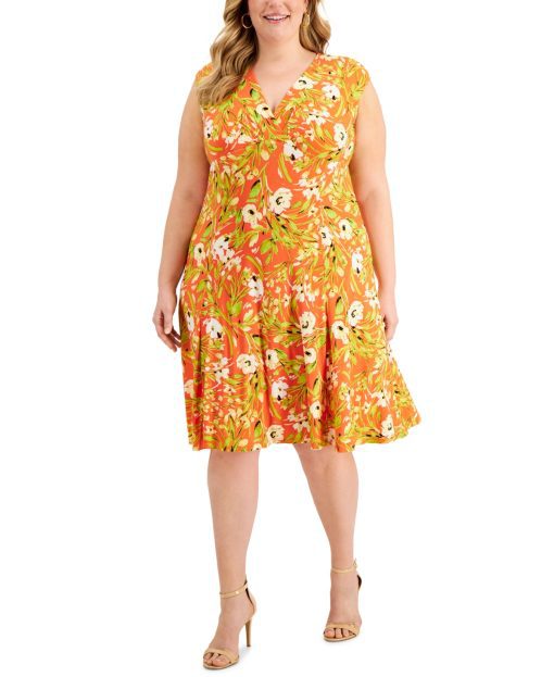 Kasper Plus Size Julie Floral A-Line Papaya Combo 18W