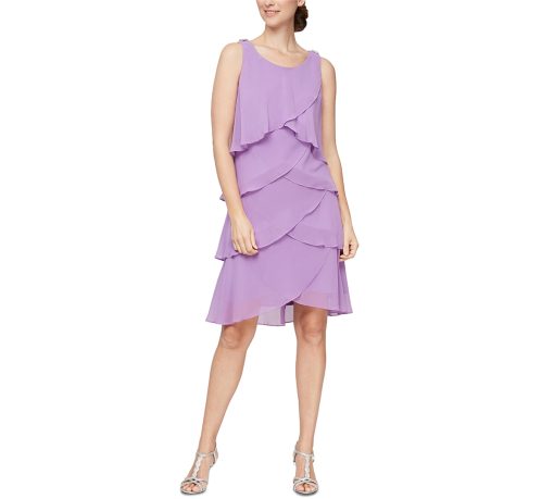 Sl Fashions Tiered Chiffon Dress - Amethyst 18