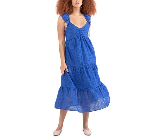 Black Tape Blue Eyelet Midi Dress - Size S - Women's Dresses